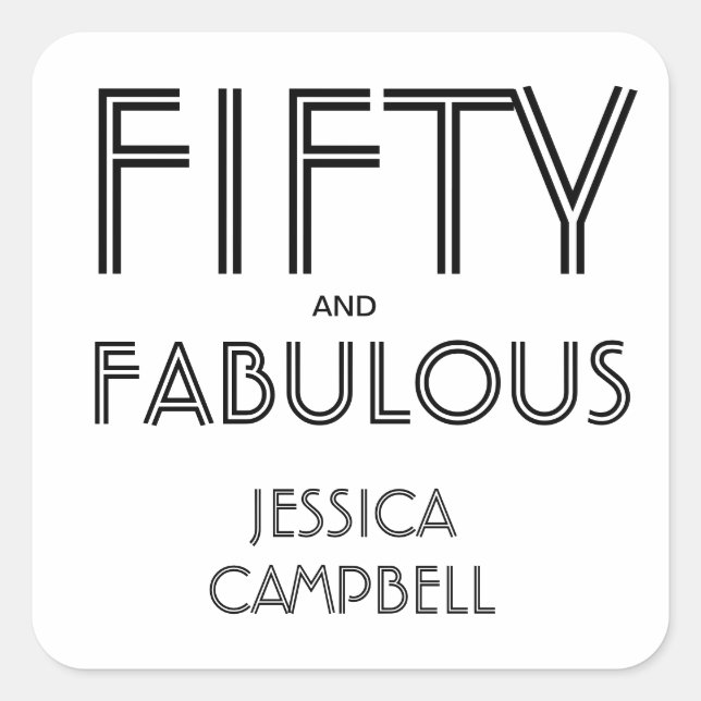 Adesivo Quadrado Modern Fifty and Fabulous Bold 50th Birthday Party (Frente)