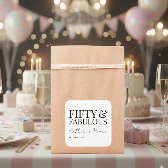 Adesivo Quadrado Modern Fifty and Fabulous Bold 50th Birthday Party (Criador carregado)
