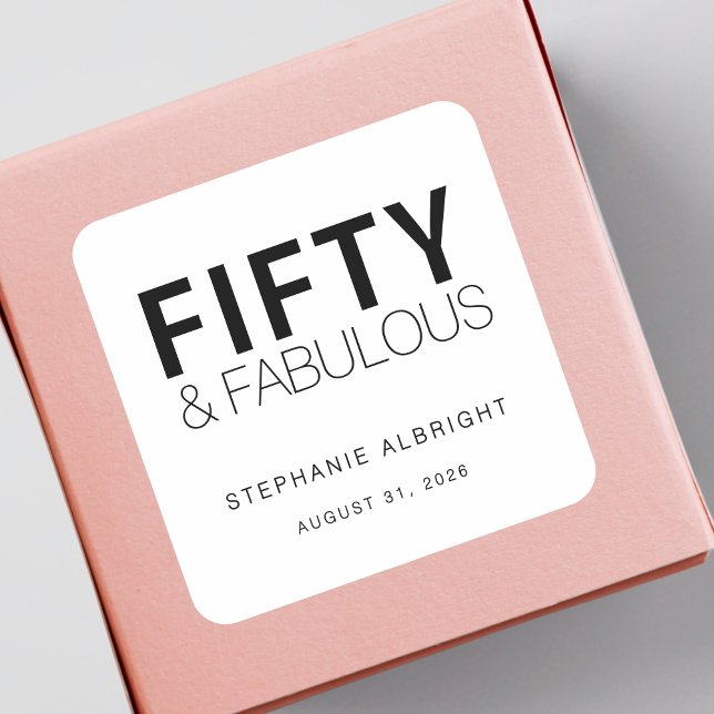 Adesivo Quadrado Modern Fifty and Fabulous Bold 50th Birthday Party (Criador carregado)
