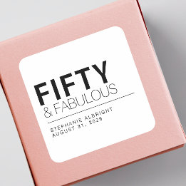 Adesivo Quadrado Modern Fifty and Fabulous Bold 50th Birthday Party