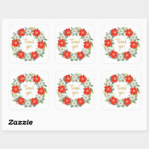 Adesivo Quadrado Modern Floral Wreath Saudações Postage