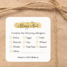 Adesivo Quadrado Modern Gold Brush Stroke Allergy Alert