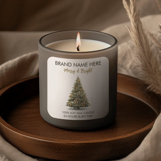 Adesivo Quadrado Modern Gold Christmas Tree Candle Label (Criador carregado)