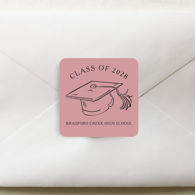 Adesivo Quadrado Modern Graduate Cap Doodle Class of Graduation (Criador carregado)