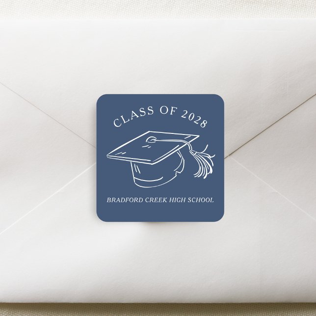 Adesivo Quadrado Modern Graduate Cap Doodle Class of Graduation (Criador carregado)