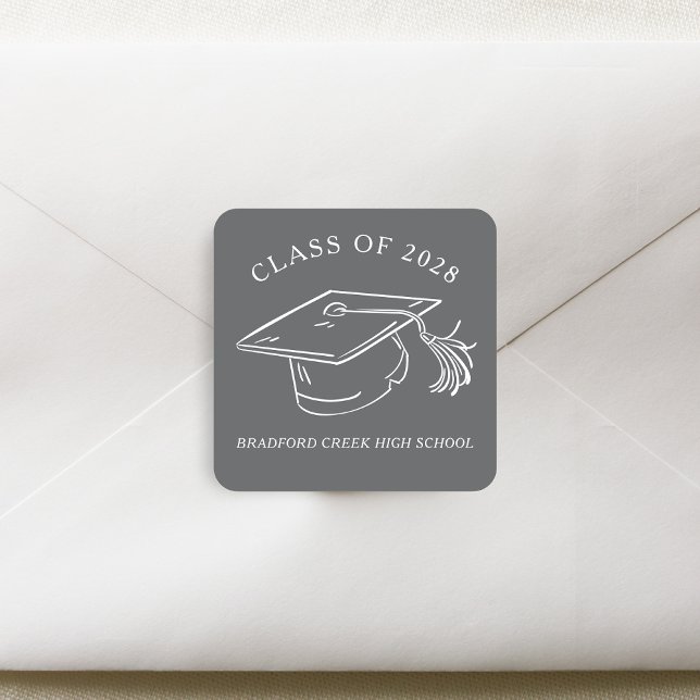 Adesivo Quadrado Modern Graduate Cap Doodle Class of Graduation (Criador carregado)