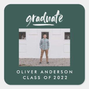 Adesivo Quadrado Modern green script photo graduation