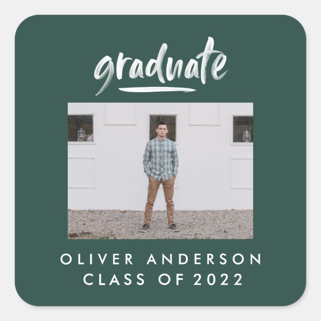 Adesivo Quadrado Modern green script photo graduation (Frente)