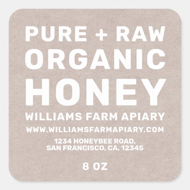 Adesivo Quadrado Modern Honey Jar Label Honeybee Apiary Kraft (Frente)