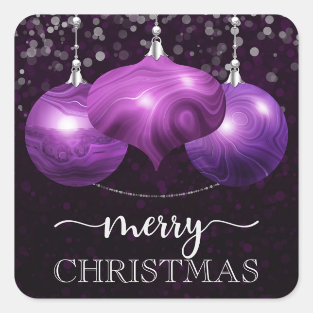 Adesivo Quadrado Modern Marble Purple Christmas Ornament (Frente)