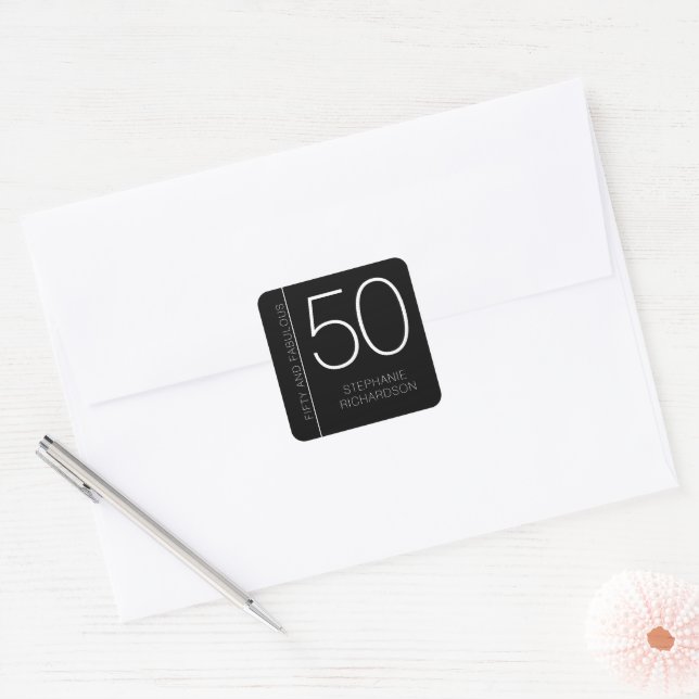 Adesivo Quadrado Modern Minimal Fifty and Fabulous 50th Birthday (Envelope)