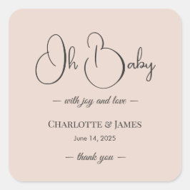 Adesivo Quadrado Modern Minimalist Baby Shower | Powder Blush