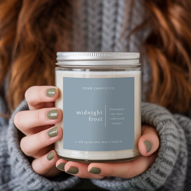 Adesivo Quadrado Modern Minimalist Candle Packaging Label Blue (Criador carregado)