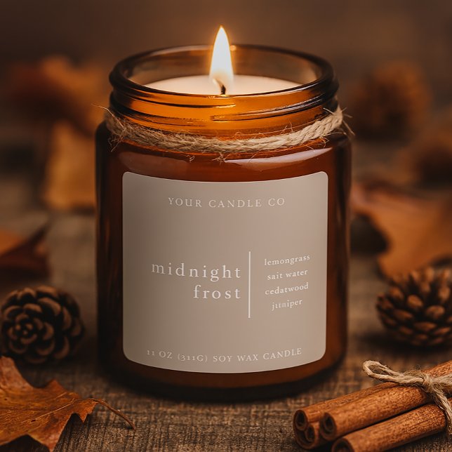 Adesivo Quadrado Modern Minimalist Candle Packaging Label Taupe (Criador carregado)