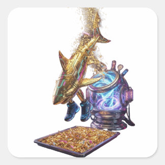 Adesivo Quadrado Modern Minimalist Luxury Cyber Shark - Neon Aesthe