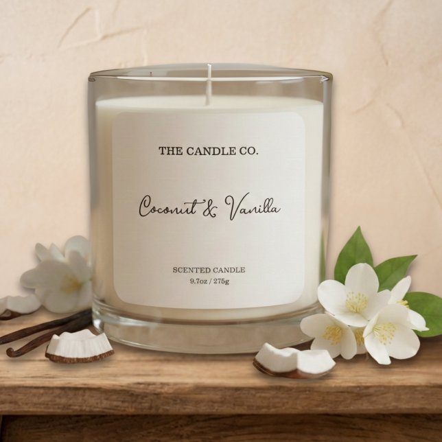 Adesivo Quadrado Modern Minimalist White Script Candle Label  (Criador carregado)