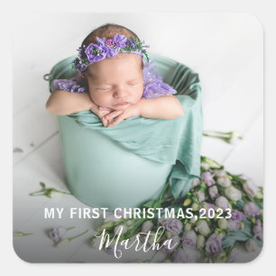 Adesivo Quadrado Modern My First Christmas Snowflake Photo