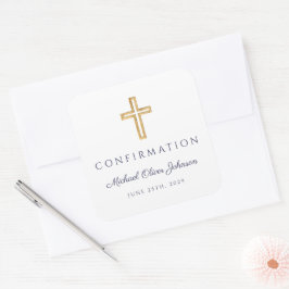 Adesivo Quadrado Modern Navy Blue Religious Cross Boy Confirmation