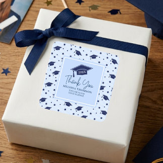 Adesivo Quadrado Modern Navy Blue Thank You Graduation Name