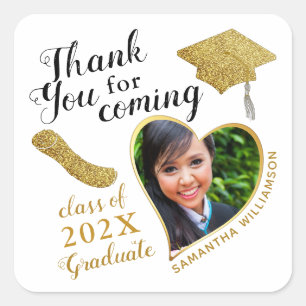 Adesivo Quadrado Modern Obrigado Heart Photo 2025 Graduation Favor