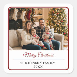 Adesivo Quadrado Modern Personalized Family Photo Merry Christmas 