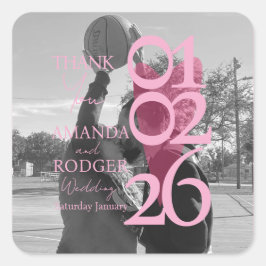 Adesivo Quadrado Modern Photo Pink Typography Thank You