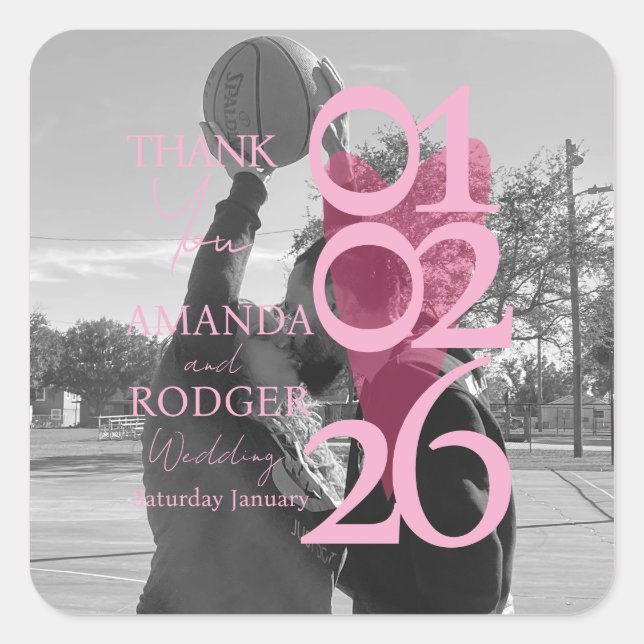 Adesivo Quadrado Modern Photo Pink Typography  Thank You (Frente)