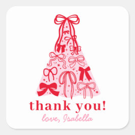 Adesivo Quadrado Modern Pink Red Bow Thank You