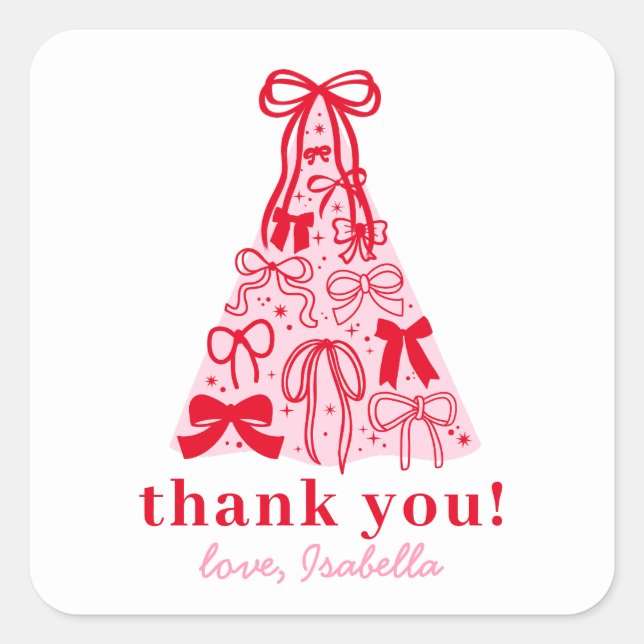 Adesivo Quadrado Modern Pink Red Bow Thank You (Frente)