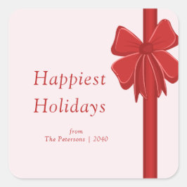 Adesivo Quadrado Modern Red Ribbon Bow Wrapped Christmas