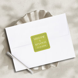 Adesivo Quadrado Modern Retro Vibrant Bold Citrus Green Wedding