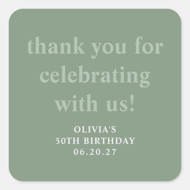 Adesivo Quadrado Modern Sage Green 50º Aniversário Obrigado (Frente)