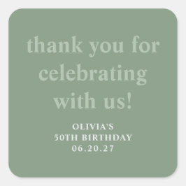 Adesivo Quadrado Modern Sage Green 50º Aniversário Obrigado
