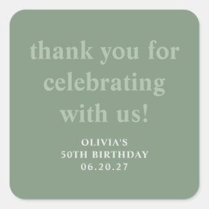 Adesivo Quadrado Modern Sage Green 50º Aniversário Obrigado