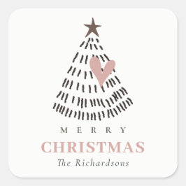 Adesivo Quadrado Modern Scandi Minimal Blush Heart Christmas Tree