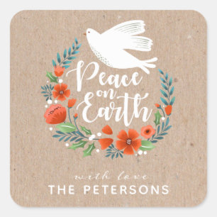 Adesivo Quadrado Modern Script Peace on Earth Christmas