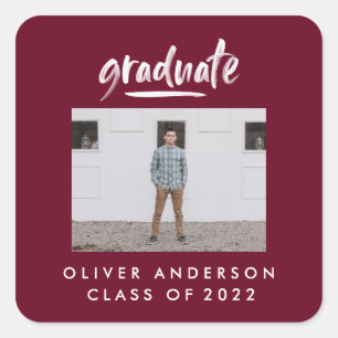 Adesivo Quadrado Modern script photo burgundy graduation