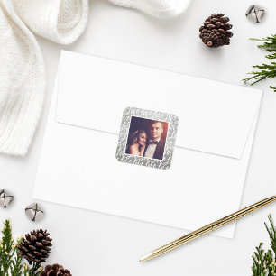 Adesivo Quadrado Modern Silver Love in Script Wedt Photo