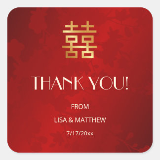 Adesivo Quadrado Modern Simple Red Chinese Wedding Thank You