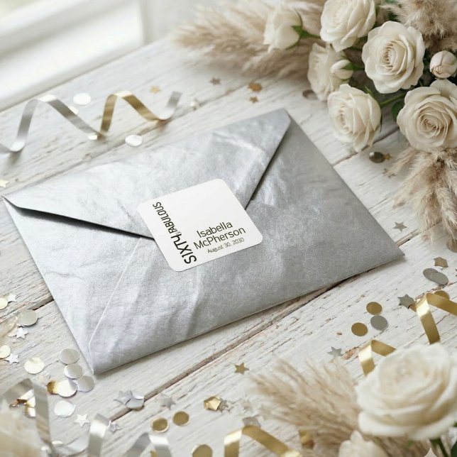 Adesivo Quadrado Modern Sixty and Fabulous Bold Birthday Party (Criador carregado)