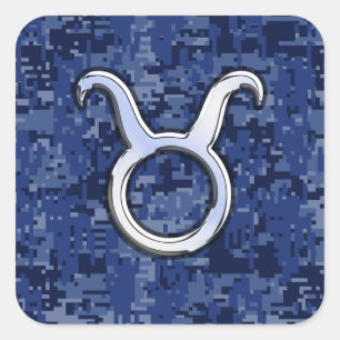 Adesivo Quadrado Modern Taurus Zodiac - Símbolo Azul - Camuflagem 