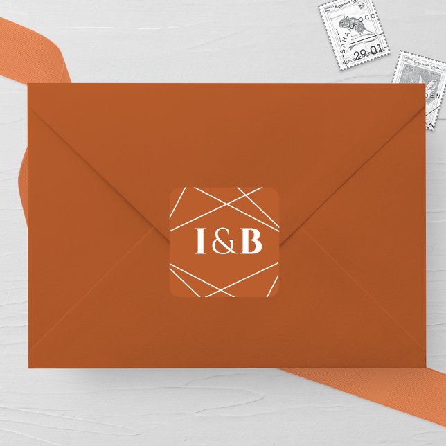 Adesivo Quadrado Modern Terracotta and White Geometric Wedding (Criador carregado)