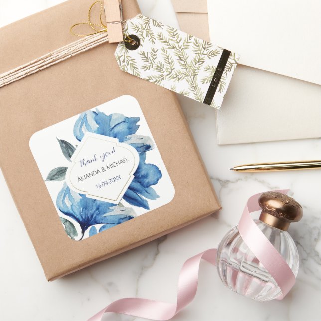 Adesivo Quadrado Modern Watercolor Boho Indigo Blue Abstrato (Presentear)