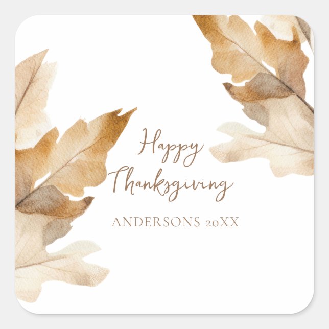 Adesivo Quadrado Modern Watercolor Leaf Thanksgiving (Frente)