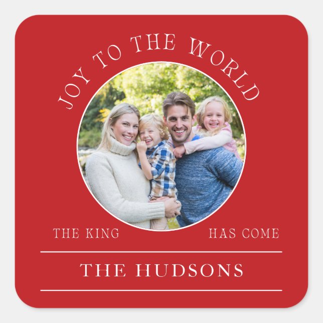 Adesivo Quadrado Moderna Alegria Vermelha À Foto Da Ronda Mundial (Frente)