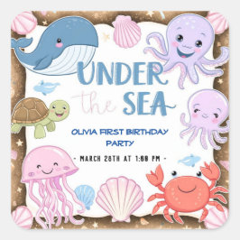 Adesivo Quadrado Moderna e elegante aquarela no aniversário do Mar