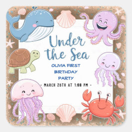 Adesivo Quadrado Moderna e elegante aquarela no aniversário do Mar2