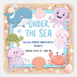 Adesivo Quadrado Moderna e elegante aquarela no aniversário do Mar3