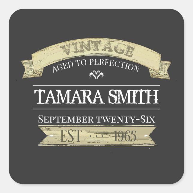 Adesivo Quadrado Moderno Aniversário Idade para Perfeição Dourada M (Frente)