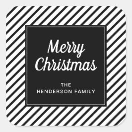 Adesivo Quadrado Moderno Black and White Strips Feliz Natal